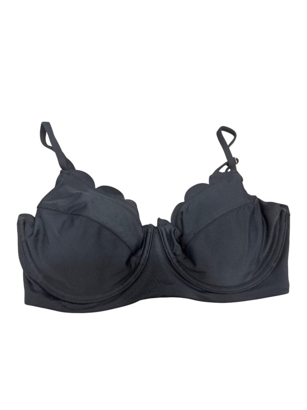 Vanilla Beach D/DD Black Scalloped Adjust Strap Bikini Top Minimalist Clean Girl